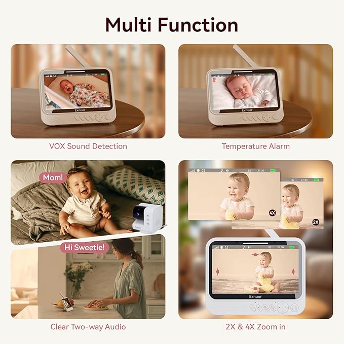 No WiFi Baby Monitor, 7" IPS Screen, 720p Baby Monitor with Camera and Audio, 5000mAh Battery, 1000ft Range, 6 Lullabies & 2 White Noise, VOX, Temperature Sensor, Night Vision, 2-Way Talk