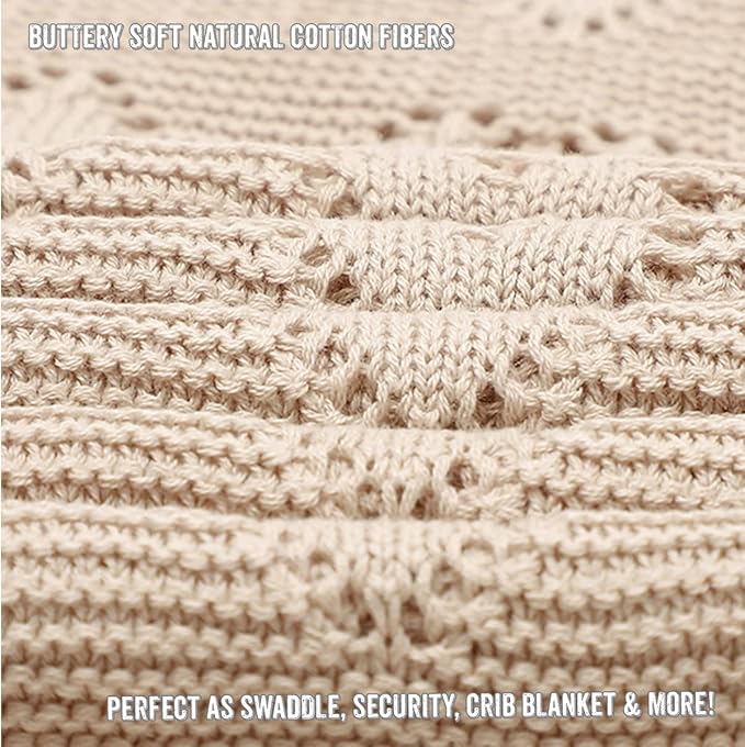 Heirloom Knit Heart Receiving Unisex Blanket for Boys and Girls - 100% Luxury Cotton Baby Blanket - Soft Warm Swaddle Receiving Blanket for Newborns Infants & Toddlers (Oatmeal)