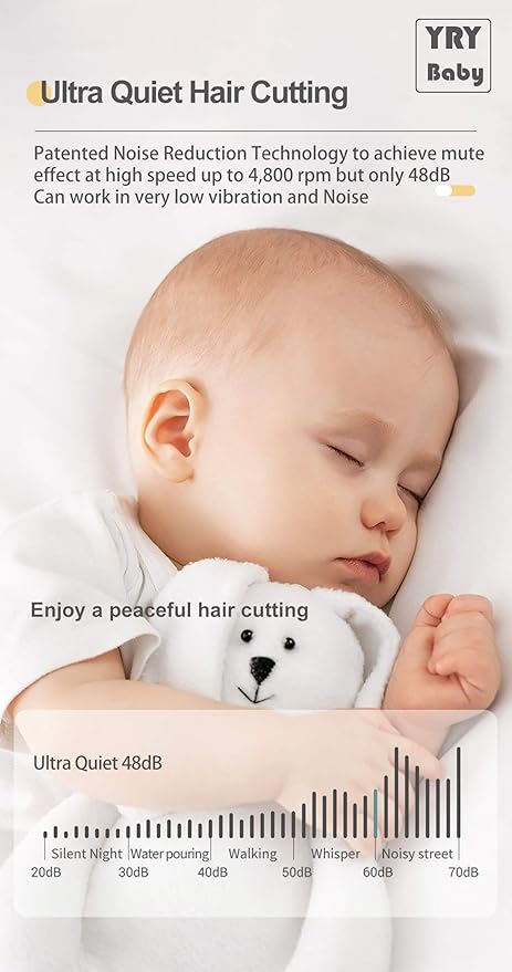YRY Smart Vacuum Baby Hair Clipper, IPX7 Waterproof, Child Safe, 2 Isolated Motors, White