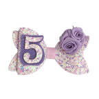 Birthday Hair Bow for Baby Girls 1 2 3 4 5 6 Years Sprinkle Decorations Party Hair Accessories for Five 5th Birthday Purple Rose