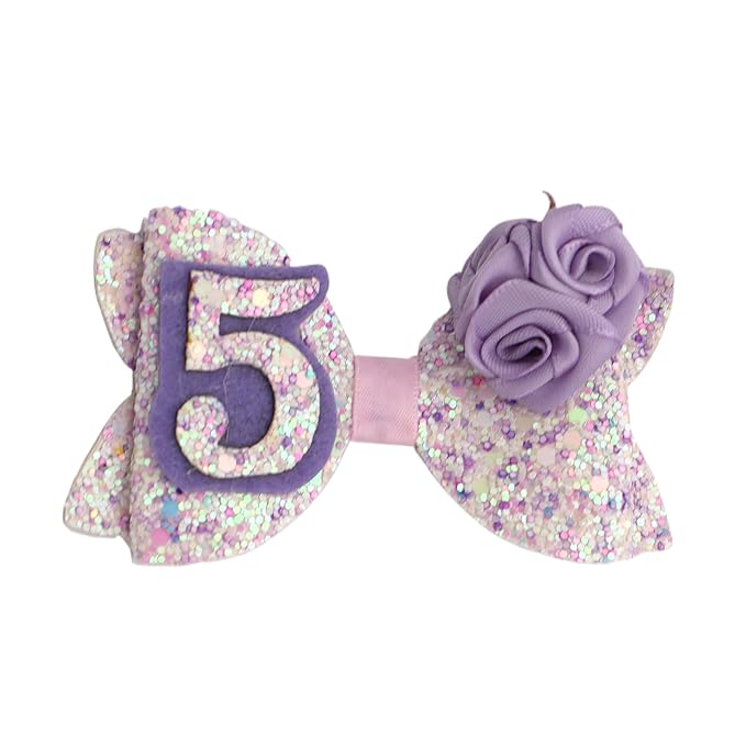 Birthday Hair Bow for Baby Girls 1 2 3 4 5 6 Years Sprinkle Decorations Party Hair Accessories for Five 5th Birthday Purple Rose
