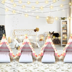 6 Pack Sleepovers Teepee Tent for Kids Bulk with Mattress Sheet Light,Natural Cotton Washable Indoor Play Tent for Birthday Slumber Party Girls Boys Pajama Movie Night Supplies(Pink, White)