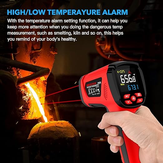 MESTEK Infrared Thermometer Temperature Gun, -40℉~3632℉, Non Contact Digital Laser Thermometer Gun Industrial Pyrometer 50:1 High Temp Thermometer with Color LCD Display, Adjustable Emissivity