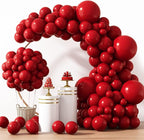 RUBFAC 129pcs Ruby Red Balloon Arch Kit, Different Sizes 18 12 10 5 Inches Cherry Red Latex Balloons for Garland Birthday Wedding Party Decoration