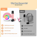 Karaoke Microphone Machine Toys for Kids Adults, Mini Portable Bluetooth Speaker with 2 Wireless Mics, Christmas Birthday Gifts for Boys Girls Ages 3 4 5 6 7 8 9 10 11 12+ Year (Pink)