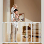 DEARBB Extra Wide Baby Gate Ultra Narrow Spacing 30.11-77.36" Pressure Mounted Double Lock Swing Auto Close Walk Through Metal Safety Pet Gate for Stairs and House Doorway Kitchen