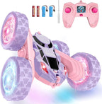 Remote Control Car, Double Sided 360°Rotating 4WD RC Cars, with Sparkling LED Wheels, 2.4GHz Electric Race Stunt Toy Car, Rechargeable Toy Cars for Boys Girls Birthday