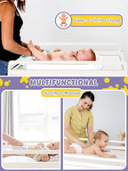 VBABY Foldable Baby Changing Table with Wheels, Certified Diaper Changing Station with Storage Drawers, 3 in 1 Portable Compact Diaper Table for Nursery, White