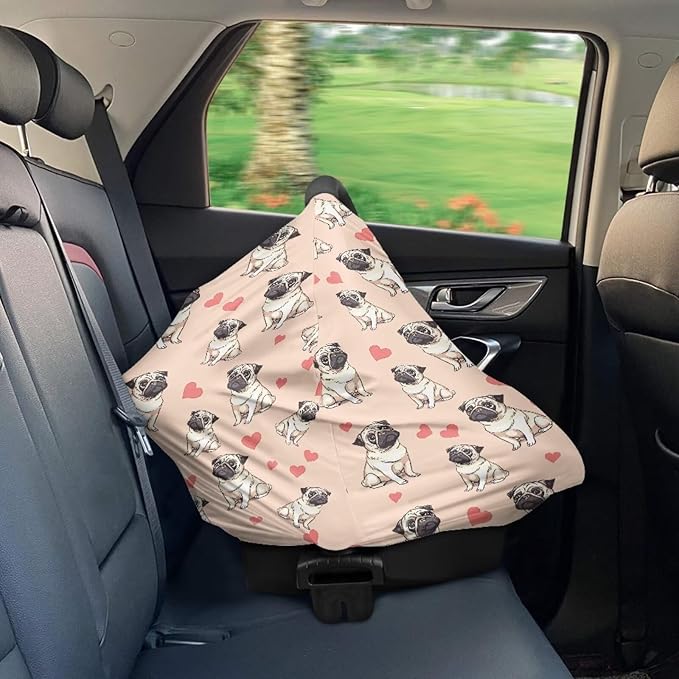 Binienty Cute Bulldog Print Baby Car Seat Canopy Cover Multi Use Nursing Cover for Newborn Boys Girls Soft Breathable Newborn Carrier/Stroller/Shopping Car