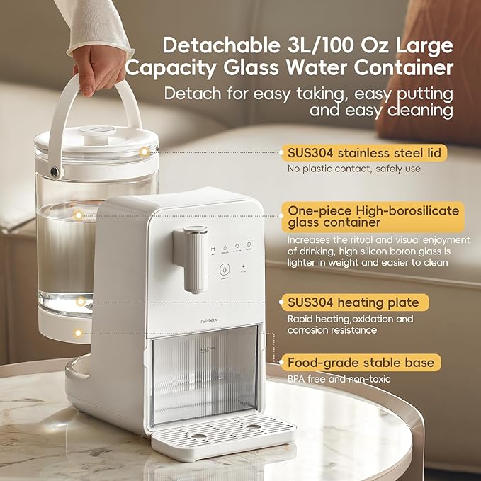 Instant Hot Water Dispenser, Water Warmer for Baby Formula, Tea, Coffee, Precise Volume & Temperature Smart for All Bottles with Night Light, 3L Large Glass Water Tank(102oz), 7x24H Keep Warm