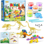 Drama Planet Dinosaur Air Dry Clay Kit – Create 5 Dinosaur Models with 12 Colors of Modeling Clay, Instruction Guide – Fun & Educational Craft Set for Kids