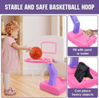 SUPER JOY Toddler Pink Basketball Hoop for Kids 1-3,2-4 5 Years Old, Adjustable Mini Hoop Set for Indoor Outdoor Play, Portable Basketball Goal Sports Toys for Little Boys Girls Birthday Gifts