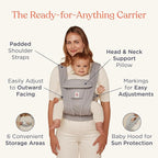 Ergobaby Omni Deluxe Baby Carrier Newborn to Toddler - Breathable Baby Carriers for Summer - All-Position Carrier with Enhanced Lumbar Support & Airflow (7-45 Pounds), Mesh, Graphite Grey