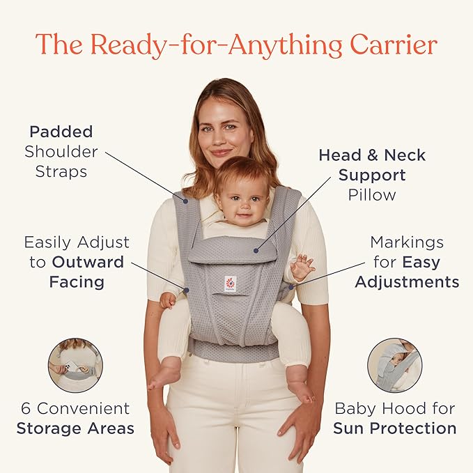Ergobaby Omni Deluxe Baby Carrier Newborn to Toddler - Breathable Baby Carriers for Summer - All-Position Carrier with Enhanced Lumbar Support & Airflow (7-45 Pounds), Mesh, Serene Blue