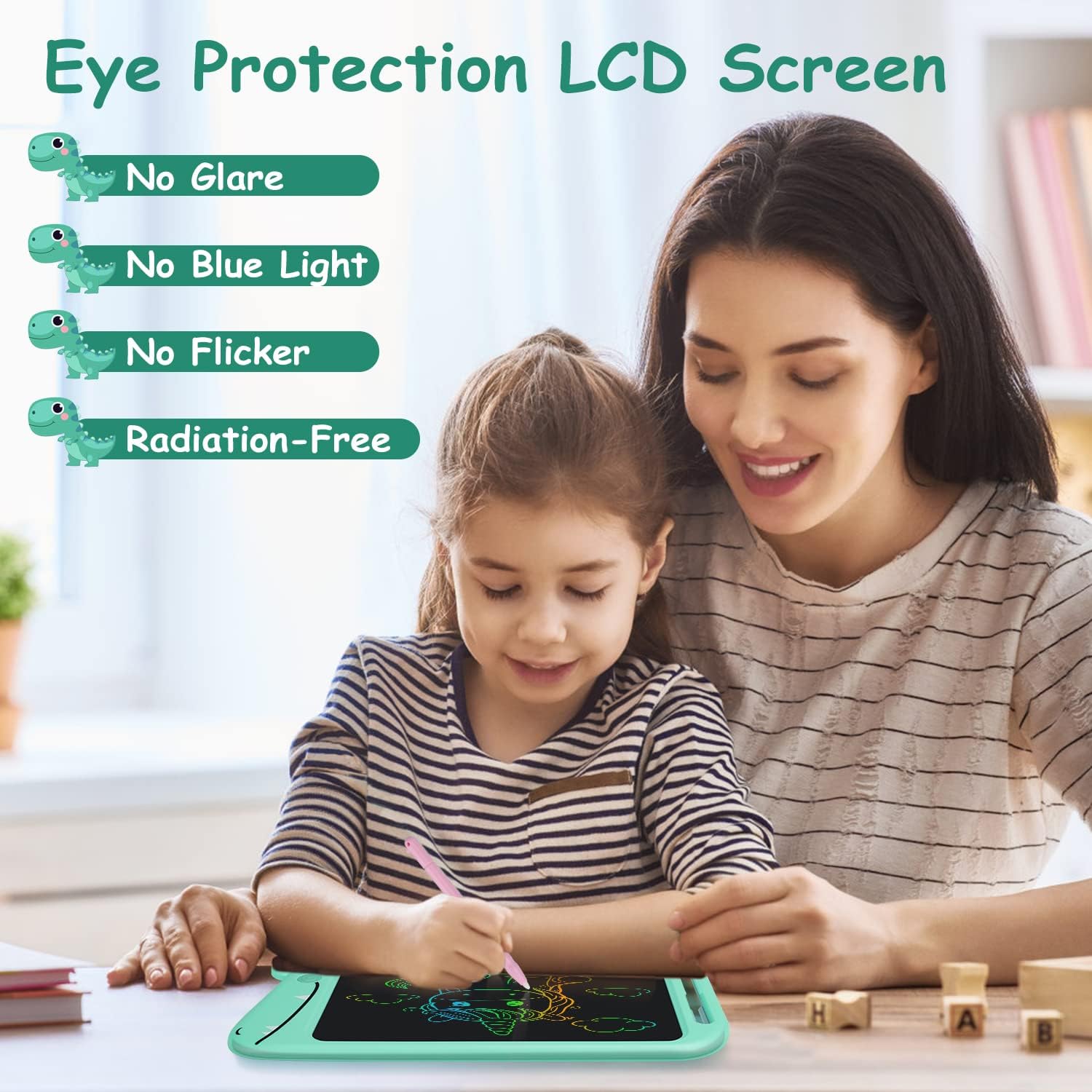 LCD Writing Tablet for Kids, 10 Inch Colorful Drawing Board, Learning Educational Toddler Toys Gifts for Kids, Drawing Tablet Gift for Boys Girls 3 4 5 6 7 8 Years Old (Green-Dinosaur)