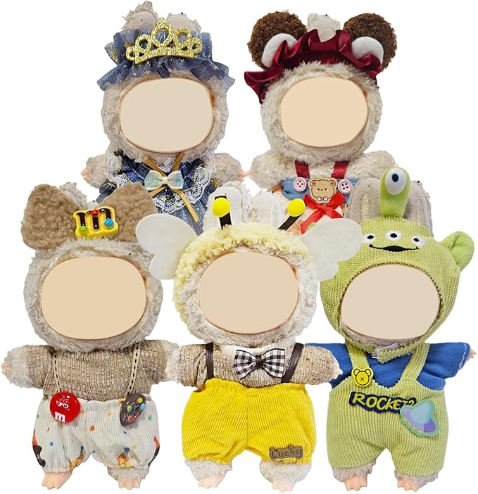 5 Complete Style Clothes Sets for 17cm Dolls - Hat & Overalls Dress Up Outfit for 17cm 15cm Dolls,Designer Outfits Bundle with Luxury/Cute/Sporty Themes, Gift for Doll Lovers (Cute, 17cm/15cm)