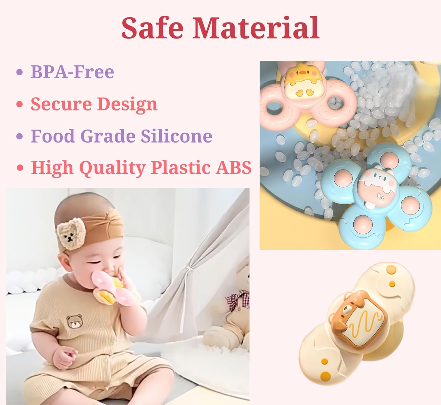 3PCS Suction Cup Spinner Toys Set: Baby Bath Sensory Spinner Toys for 1 2 Year Old Boys Girls - Stress Release, Anxiety Relief, Educational Gifts for Toddlers 1 2 3 Years Old - 3 Pack