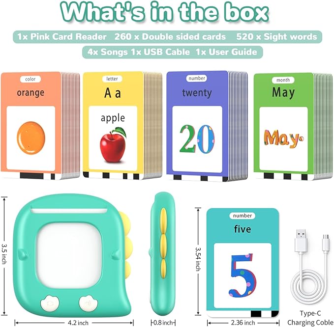 Kidzdo Talking Flashcards for Toddlers, 520 English Sight Words Educational Toy, Pocket Speech Therapy Toys, Autism Sensory Toys for Kids 1-6, Birthday Xmas Gifts for Boys