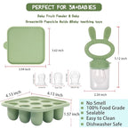 WAJIAYON Easter Bunny Baby Breastmilk Popsicle Molds & Baby Fruit Feeder,Infant Food Freezer Tray Storage Containers, Silicone Teething Pacifier Feeder and Teether for Babies,Moss and Fawn