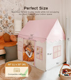 Large Kids Tent with mat, Star Lights, Tissue Garland, Play Tent Indoor & Outdoor, Kids Play Tent for Girl & Boy Aged 3+, Kids Tent for Toddler, 52" x35" x 52" Play House with Windows, Washable, Pink