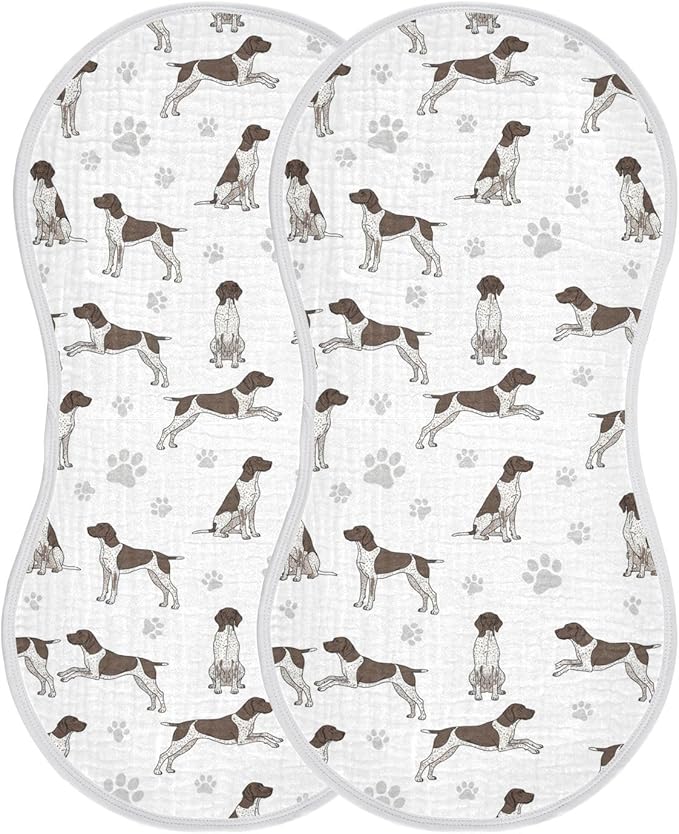 2 Pack Muslin Burp Cloths German Dogs White Cotton Baby Burp Cloths Ultra Absorbent Soft Burping Cloth Washcloths for Baby Boys Girls 22x11 Inch