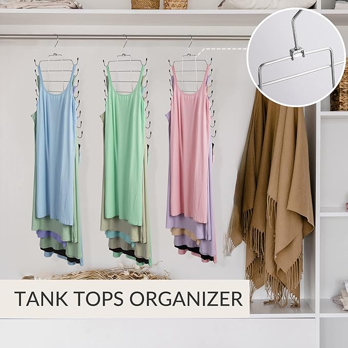ZEDODIER Tank Top Hanger Space Saving, Bra Hangers for Closet Organizer, Hanging Bra Organizer Tank Tops Holder with 8 Hooks, Metal Closet Organizers and Storage Small Space Solutions, Silver