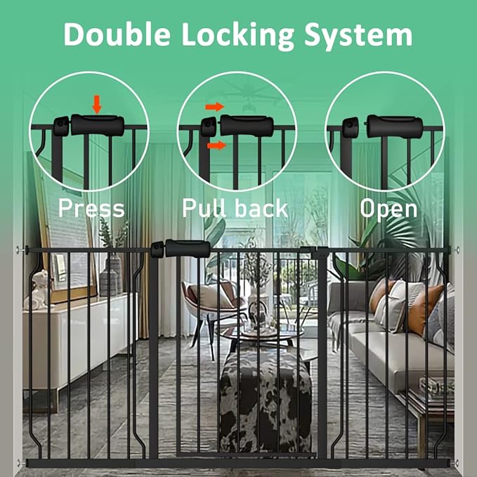 ALLAIBB Extra Wide Pressure Mounted Baby Gate Walk Through Child Kids Safety Toddler Tension White Long Large Pet Dog Gates with Extension for doorways (62.20-66.93"/158-170cm, Black)