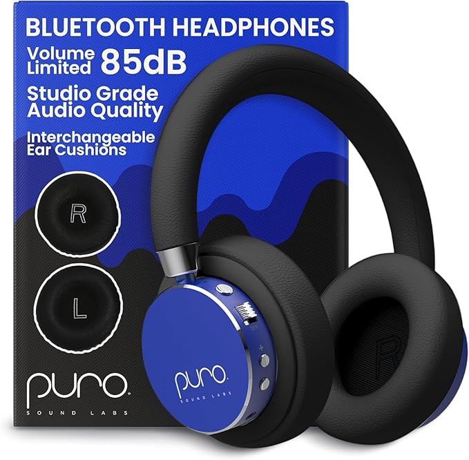 Puro Sound Labs BT2200 Plus Kids Bluetooth Headphones – Volume-Limiting 85dB, Studio-Grade Audio, Over-Ear & Comfy Design, 20-Hour Battery Life, Easy to Connect Wireless Headphones for Kids, Blue