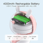 Cute Bunny Stroller Fan Clip On for Baby, Bladeless Fan 4000mAh Rechargeable Battery Operated, Flexible Tripod, 4 Speeds, Auto Oscillating, Small Cooling Fan for Kids