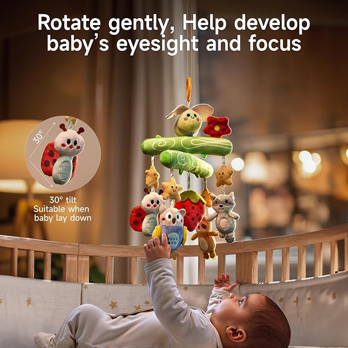 TUMAMA Baby Toys 0 3 6 12 Months, Crib Mobile Toys Bee Toy with Squeaky, Crinkle, Rattle, Montessori Newborn Sensory Baby Gym Stroller Crib Hanging Toy