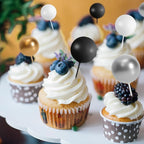 75 Pieces Cake Balls Topper Decorations Foam Cupcake Topper Mini Balloon Cake Topper Balls Cake Picks for Cake Deco Birthday Party Wedding（Black, Gold. Silver, White）