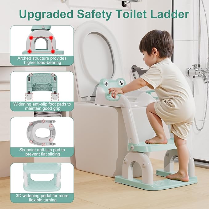 Potty Training Seat with Step Stool Ladder, Upgraded 2-in-1 Toddler Potty Training Toilet Seat with Non-Slip Step Splash Guard Handles and Waterproof Cushion, Toddler Potty Seat for Kids Boys Girls