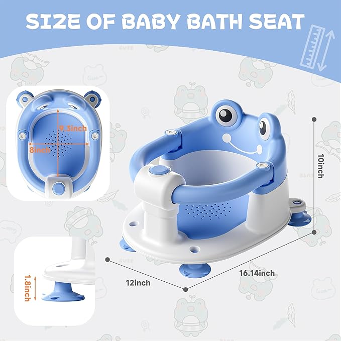 Baby Bath Seat for Babies 6 Months & Up - Toddler Bath Seats for Baby Sitting Up with 4 Suction Cups & Soft Cushion, Non-Slip Infants Shower Bathtub Chair for Newborn Boys, Blue