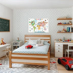 World Map Banner Playroom Decor Wall Hanging, Playroom Wall Decor Educational Banner Flag, Cute Cartoon Animal Wall Flag Nursery Bedroom Toddler Room Decor Classroom Decorations, Banner for Room