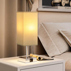 Touch Bedside Table Lamp Set of 2-3-Way Dimmable Night Lamp with USB A + Type C Charging Ports and Two AC Outlets, Small Desk Light with E26 LED Bulb for Bedroom Living Room Dorm Office