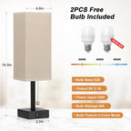 Beige Bedside Table Lamps Set of 2 - Square Bedroom Lamps with 3 Color Temperatures (3000K/5000K/4000K), Nightstand Lamps with USB C + A Charging Ports, Pull Chain Small Night Light for End Table