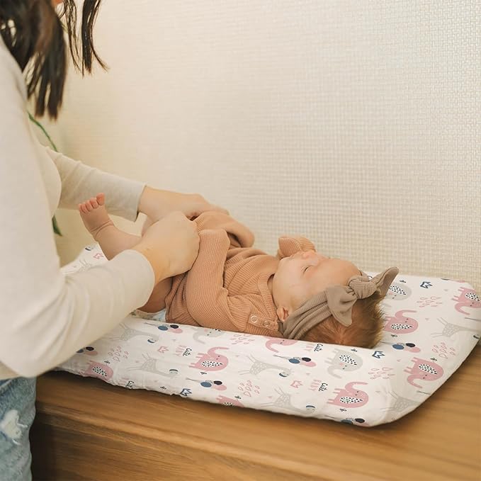 BROLEX Changing Pad Covers for Baby: Boy Girls Ultra Stretchy Soft 2 Pack Elephant Rabbit