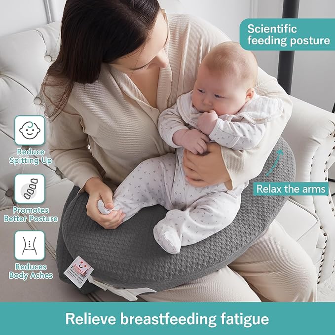 QSTEHEML Nursing Pillow for Breastfeeding - Adjustable Breastfeeding Pillows for Women with More Support & Removable Cover, Baby Feeding Pillow for Newborn Moms and Baby Essentials,Grey