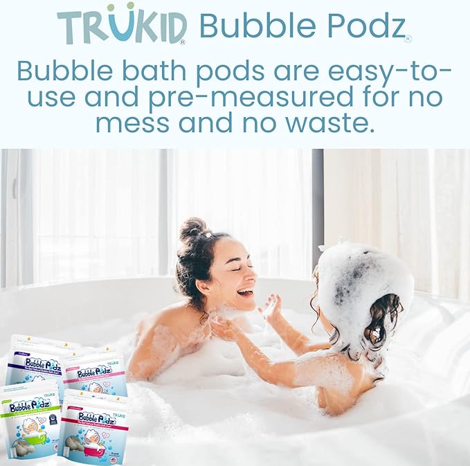 TruKid Bubble Podz Bubble Bath Bundle for Baby & Kids, Gentle Refreshing Bath Bomb for Sensitive Skin, pH Balance 7 for Eye Sensitivity, Natural Moisturizers and Ingredients, Five SCENTS