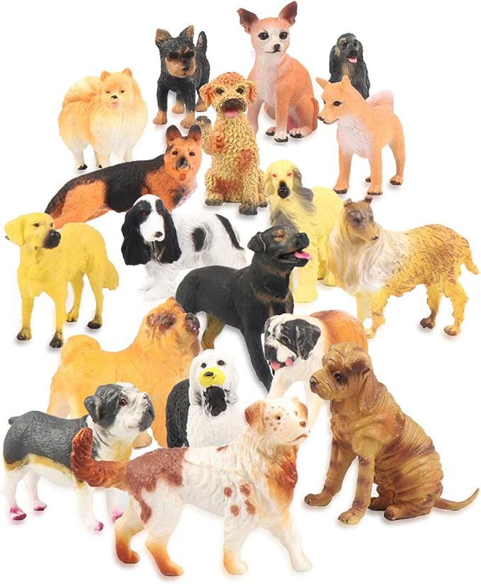 Liberty Imports 18 PCS Large Dog Figurines Playset, 4" Toy Pet Puppy Realistic Play Figures, Canine Bulk Animal Variety Cake Toppers, Party Favors for Kids