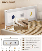 Baby Bed Rail Guard for Toddlers, Reinforced 54in Toddler Bed Rails for Full Bed with Height Adjustable, Extral Tall Child Safety Side Railing Guards/Bedrail for Kids, Grey Star, 1 Side 54" Lx28 H
