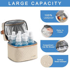 Breastmilk Cooler Bag with Ice Pack Fits 6 Baby Bottles up to 9 Ounce, Breast Milk Pump Cooler Bag with Shoulder Strap for Nursing Mom Daycare, Work, Travel- Cream