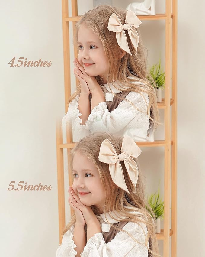doboi 20PCS Fable Bows 4.5 Inch Hair Clips Baby Girls Hair Clips Cotton Linen Bows for Girls Solid Color Hair Accessories for Baby Toddlers Kids
