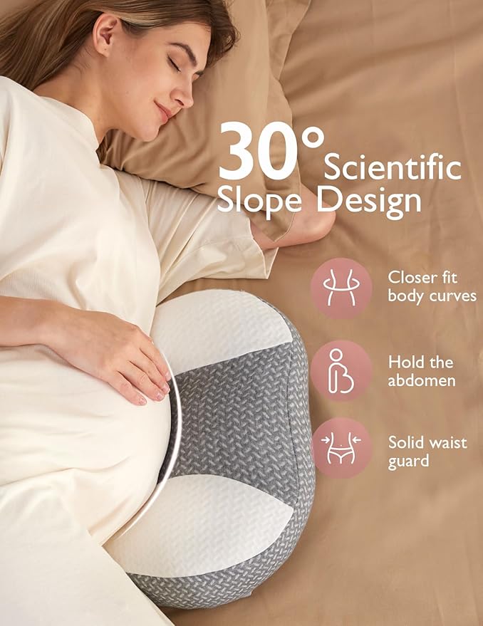 Momcozy Plus W Shaped Pregnancy Pillow for Sleeping, Adjustable Maternity Pillow for Side Sleepers, Portable Wedge Belly Support, Compact Design for Back Belly and HIPS, Grey and White