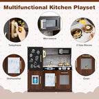 HONEY JOY Kids Kitchen Playset, Wooden Little Chef Pretend Toy Kitchen Set w/Chalkboard, Telephone, Utensils, Oven, Microwave, Sink, Storage, Play Kitchen for Toddlers Boys Girls, Espresso