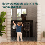 Cumbor 34" Extra Tall No Bottom Bar Baby Gate for Stairs, Auto Close Dog Gate Indoor for Larger Pets, 31.6-48" Hardware Mounted Safety Gate for Doorways, Wide Walk Thru Door for Easy Access (Black)