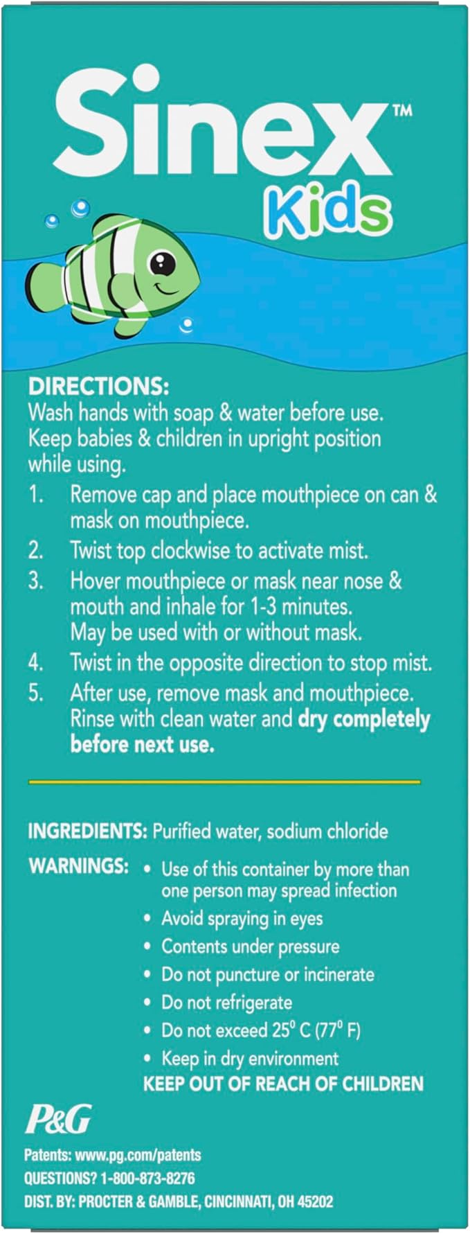 Vicks Sinex Kids Saline Easy Mist, Drug Free Saline, Ages 1 Month+, Gently Clears and Soothes Everyday Stuffy Noses, Safe for Daily Use, 1.7 OZ