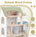 Costzon Wooden Dollhouse, Kids DIY Pretend Playhouse w/ 33 PCS Furniture Accessories, Modern Family Play House Toy w/Balcony, Pool for Girls & Boys Ages 3+ Years Old