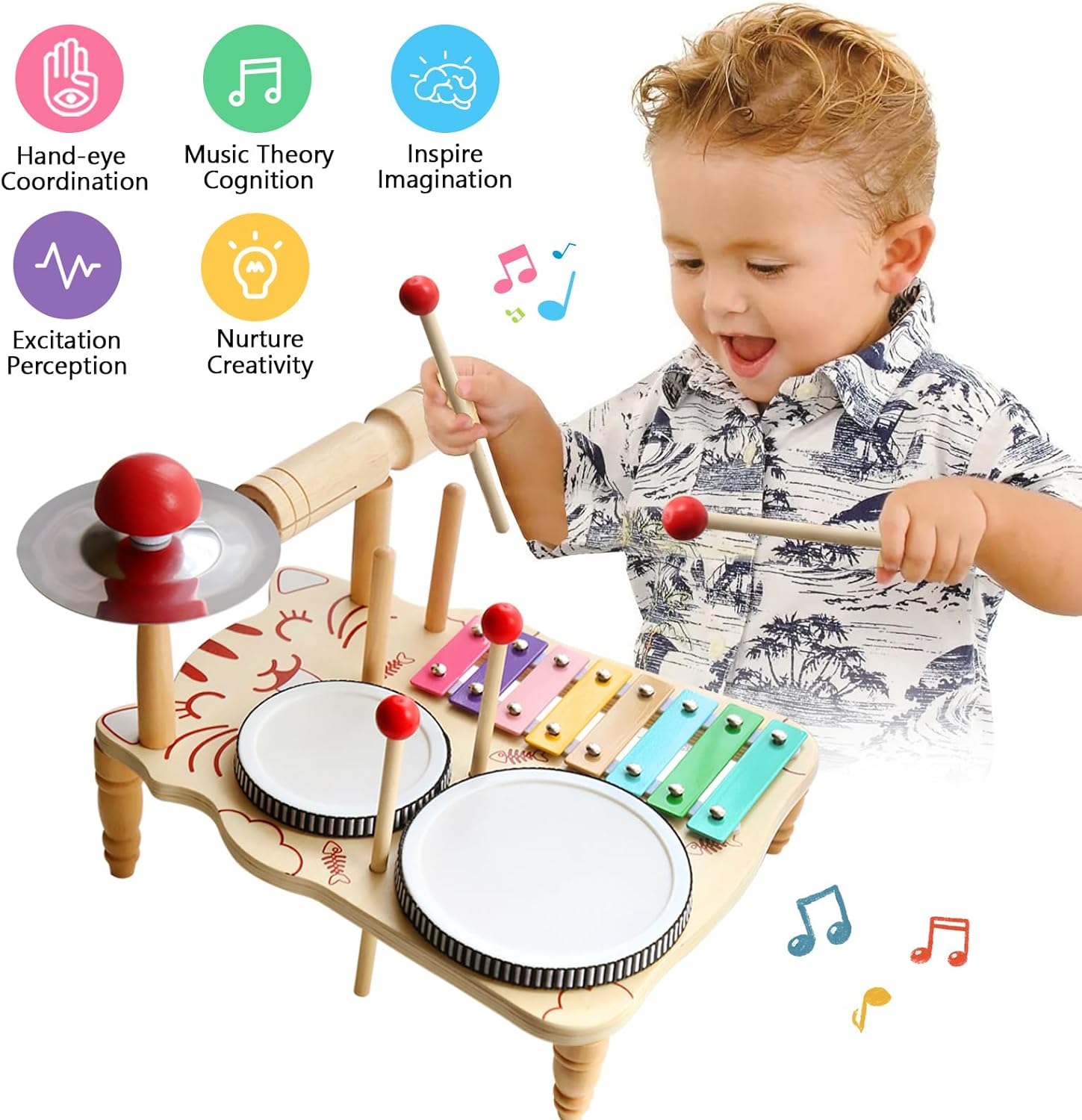 Kids Drum Set -5 in 1 Musical Instruments for Toddlers, Baby Percussion Instruments Preschool Educational Toys, Xylophone Tambourine Birthday Gifts for Boys and Girls(Big Kids Drum Set)