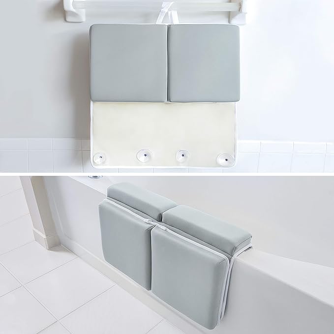 Bath Kneeler and Elbow Rest Pad, 1.75 inch Extra Thick Baby Bath Kneeling Pad and Elbow Pad for Bathtub. Bath Tub Elbow Pad with Infant Toy and Baby Accessories Organizer, Grey